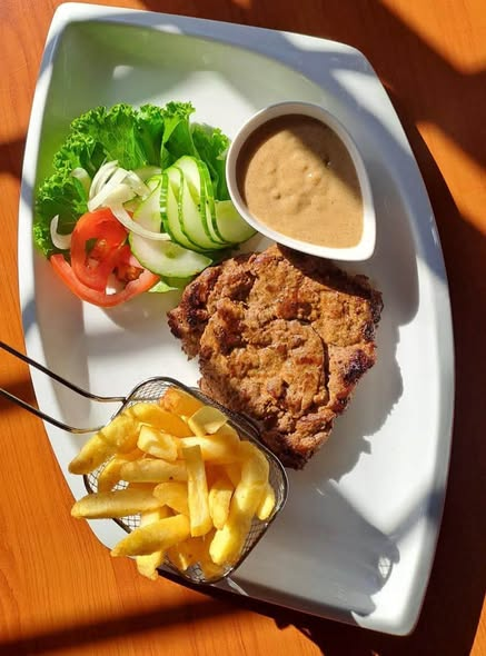 House steak with garden salad and fries